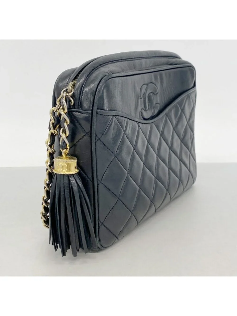 Chanel Shoulder Bag Quilted Lambskin Black Gold